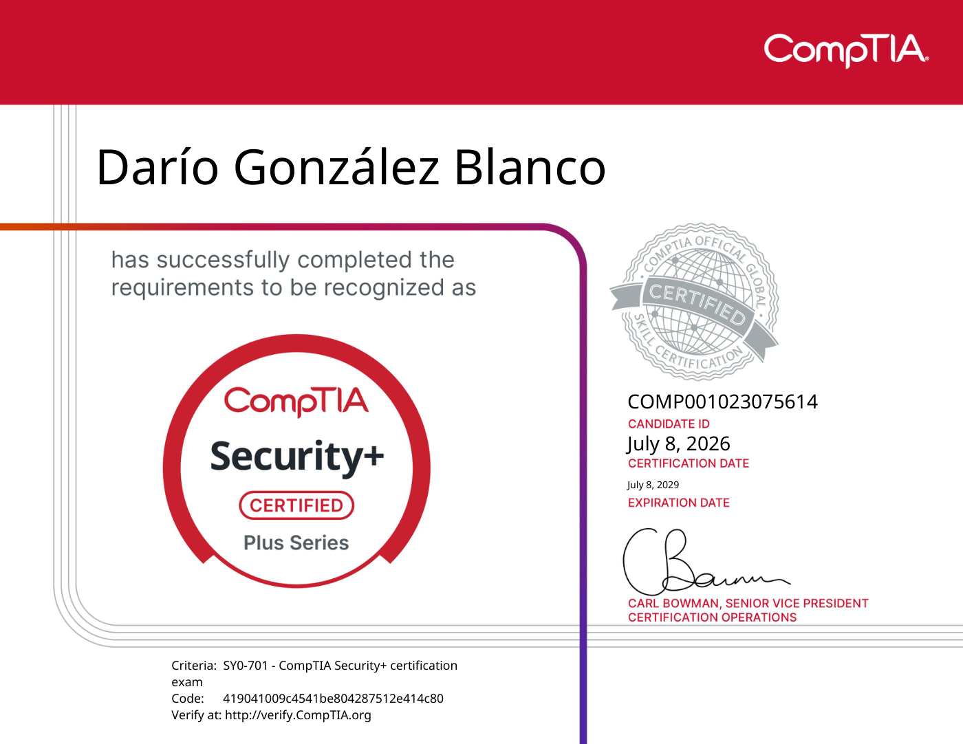 Certificado CompTIA Security+